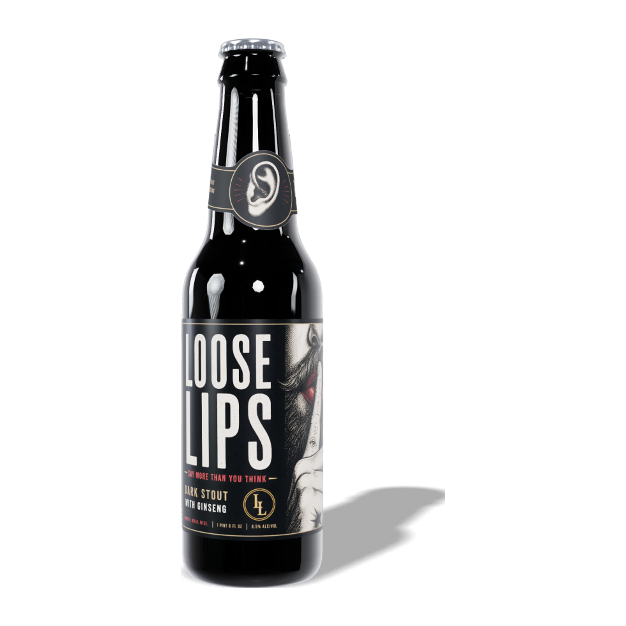 Loose Lips Dark Stout Glass Beer Bottle 3D Studio Mockup